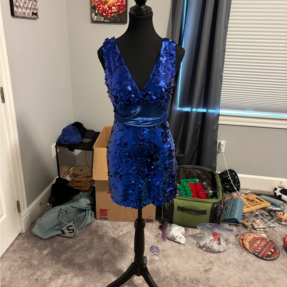 Royal Blue Sequin Bodycon Mini Dress